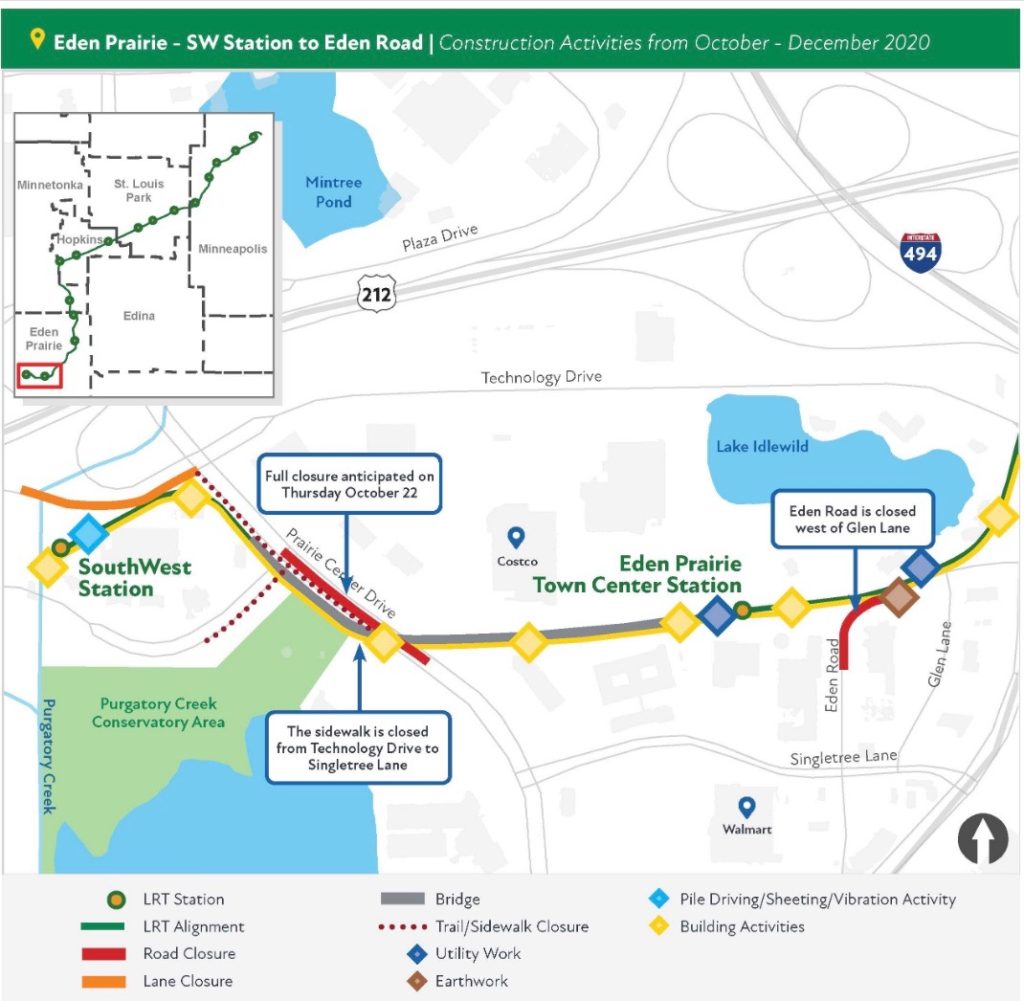 UPDATE: Prairie Center Drive under SWLRT bridge closure for construction delayed until early November