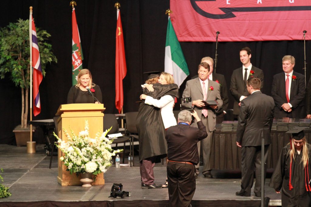 In one her favorite moments while on the school board, Larabee was able to present son, Joey, with his diploma at the 2016 Eden Prairie High School commencement.