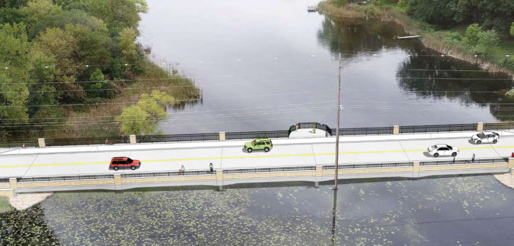 This rendering shows how the Duck Lake Road bridge would appear as it crosses Duck Lake.