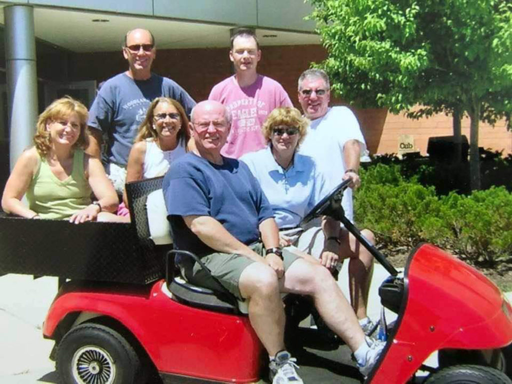 Submitted Photo: Dick Emahiser, front and center, posed with his Eden Prairie High School Phy-Ed Department co-workers. Friends/faculty included Patti Werning (left), Dale Schneider, Nancy Pudas, Dick Emahiser, Dan Slinden, Kris Nelson and Bill Germann.