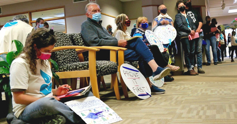 Residents wishing to testify at Tuesday's public hearing crowded into the Eden Prairie City Center. (Photo by Jeff Strate)
