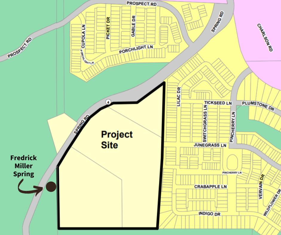 The Noble Hill development is proposed for 28 acres near Fredrick-Miller Spring in Eden Prairie. Eight acres closest to the spring would remain undeveloped.