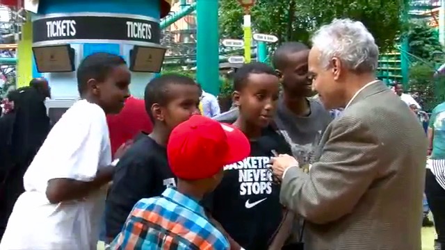 Eid-el Fitr is a feast that comes after the month of Ramadan.  During Ramadan Muslims fast for 30 days then at the end have one day to celebrate eating.  This year Eid is Wednesday, May 12. Here, Ammed Thawat interviews young people at the Mall of America as part of a previous year's Eid-el Fitr celebration. -Photo credit Ahmed Thawat