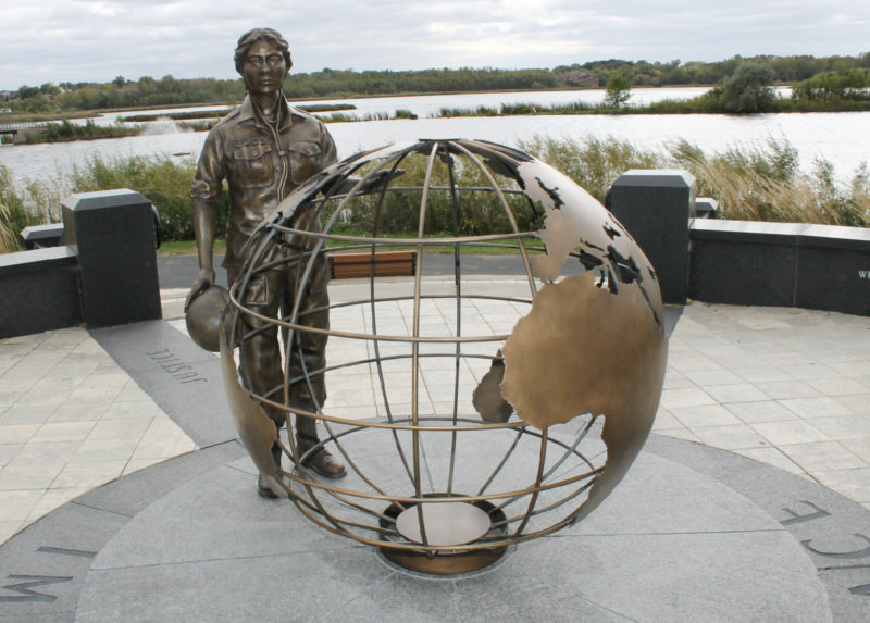 A statue of a service member at the Eden Prairie Veterans Memorial. 