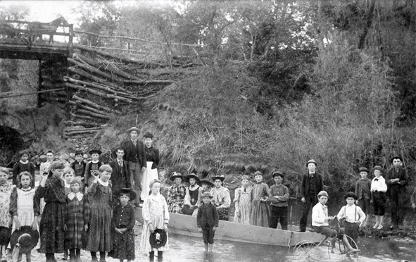 Pioneer children circa 1890 to 1900 cool off in Purgatory Creek near Pioneer Trail after a Presbyterian Church picnic. The photo is one of many featured in the book, Picture This Eden Prairie. – Photo courtesy of the Eden Prairie Historical Society