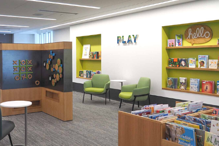 A display of the kids area in the library