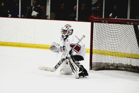 Eden Prairie youth hockey player Luke Erickson prepares for action vs. Edina.