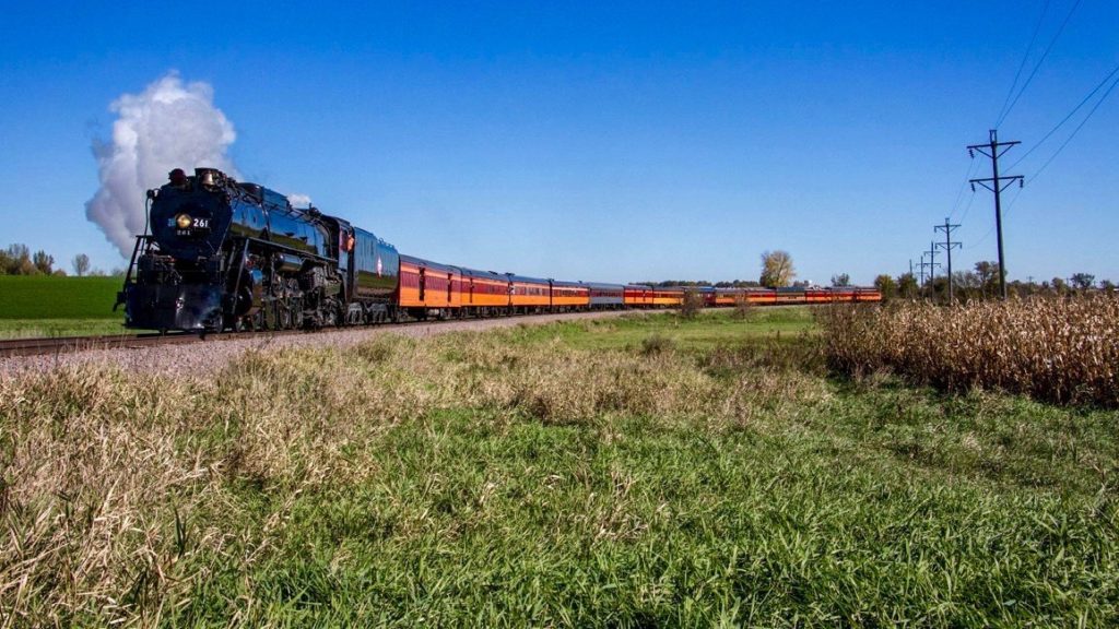 Steam engine pulling train