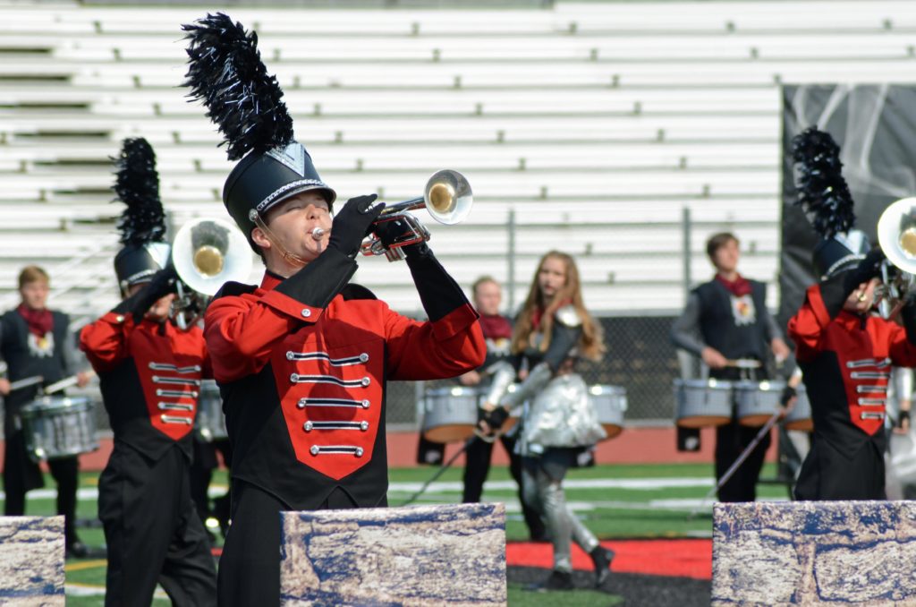Brandon Valley, SD trumpet player at Prairie Colors Marching Band Festival Sept. 11, 2021