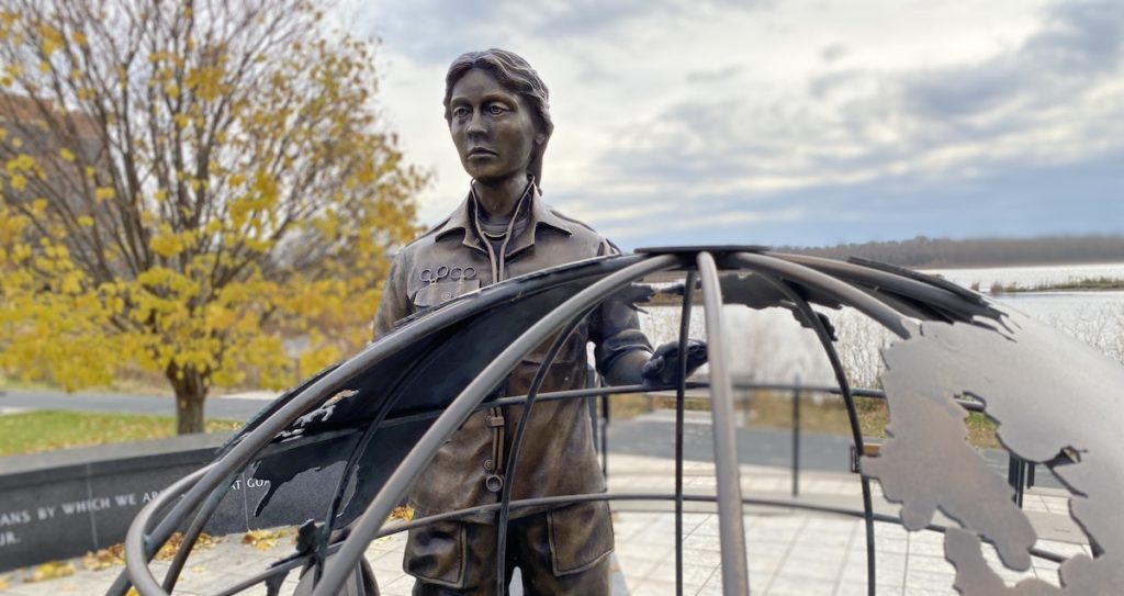 Sculptor Neil Brodin's bronze features at the Eden Prairie Veterans Memorial: World Peace (above) and Combat Rescue (see below). File photos