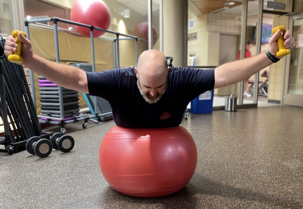 After hurting his shoulder, Eden Prairie resident John Gilligan has been working out with a personal trainer. "I wanted to continue with what I was doing, but I didn't want to do anything to damage it," he said of his shoulder. Photos by Stuart Sudak