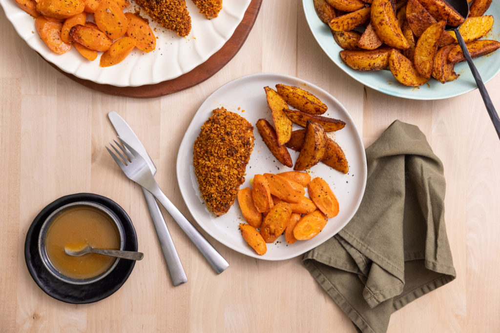A plate with oven-fried chicken with