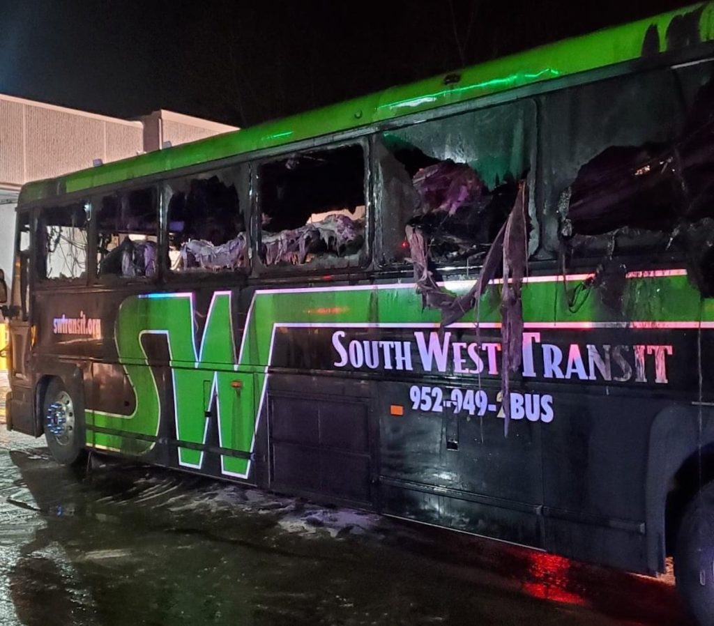 Photo off burned Southwest Transit bus 2-11-22