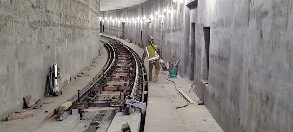 Light rail track shown in the Highway 62 LRT tunnel. Source: Metropolitan Council