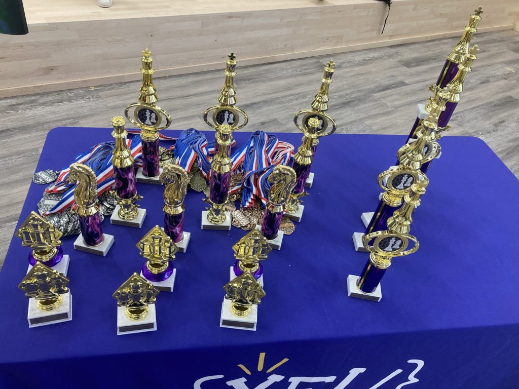 Medals and trophies wait to be awarded at the Southwestern Metro Chess Championships on Saturday, April 23.