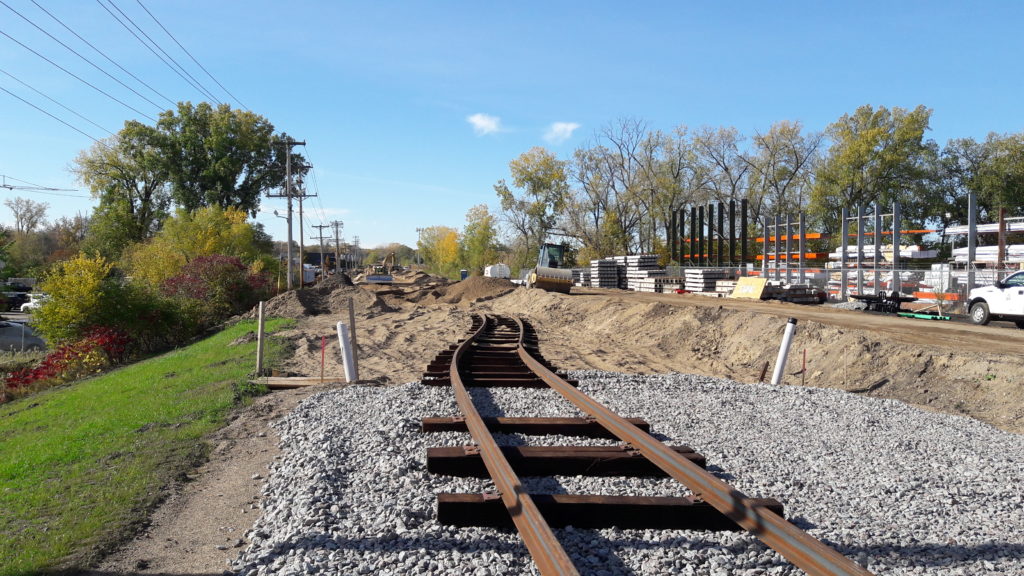 Track construction work in Hopins.
