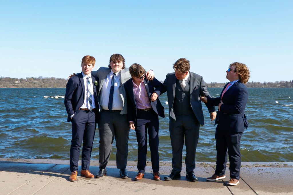 Eden Prairie High School seniors Brock Anderson, Tom Jensen, Mitchell Kuhn, Joey Citrano and Carter Lavelle at the Lake Harriet Bandshell for prom photos on May 7.