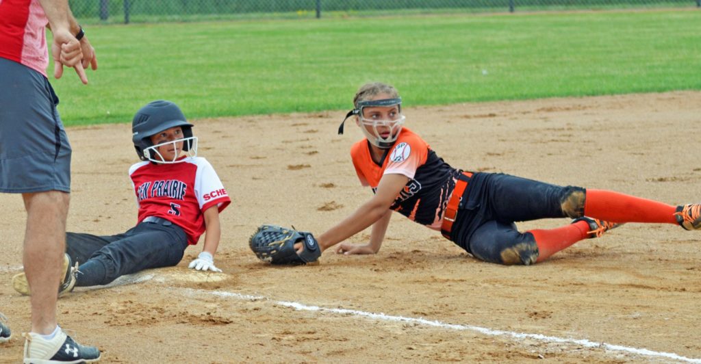 Annie Waldron of EP Black slid safely into third base during action Saturday. Photos by Jim Bayer