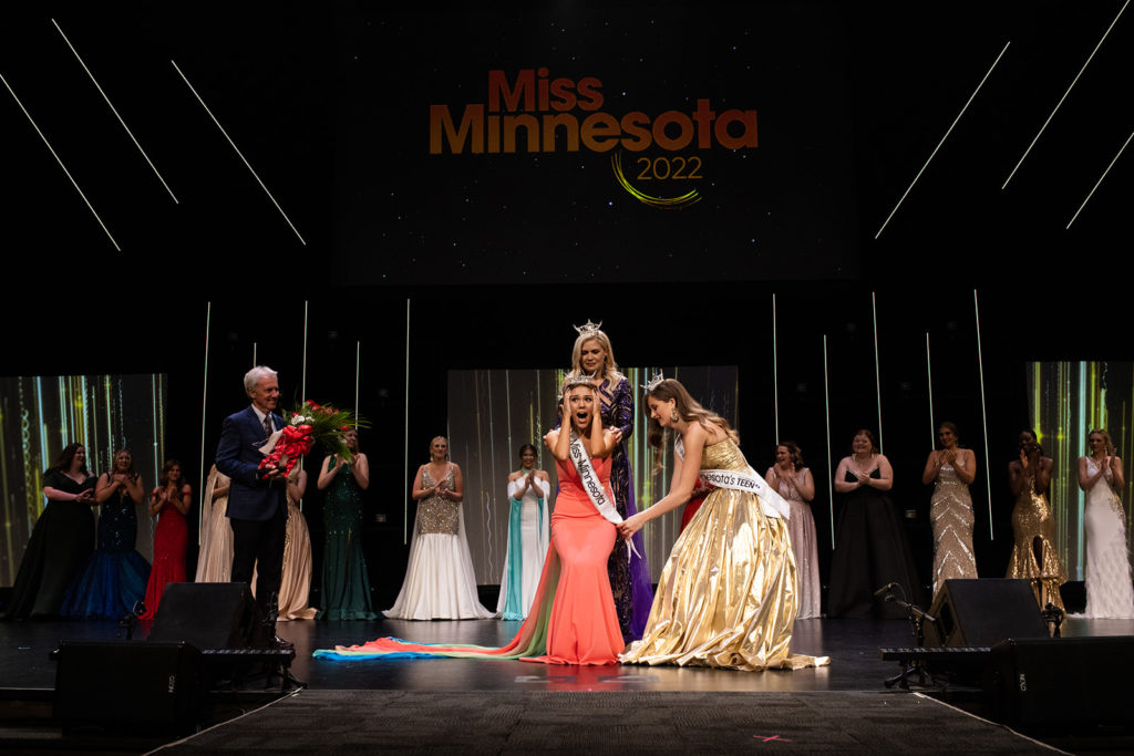 Miss Minnesota 2022 Rachel Evangelisto received her crown on June 17 at Grace Church in Eden Prairie. Presenting the state crown to the Miss America contestant was Elle Mark, Miss Minnesota 2021. The sash was presented by Julia Schumacher, Miss Minnesota's Outstanding Teen 2022. Eden Prairie Mayor Ron Case gave the winner a bouquet of flowers. Photos courtesy of Emily Stock, Tiger Lily Photography