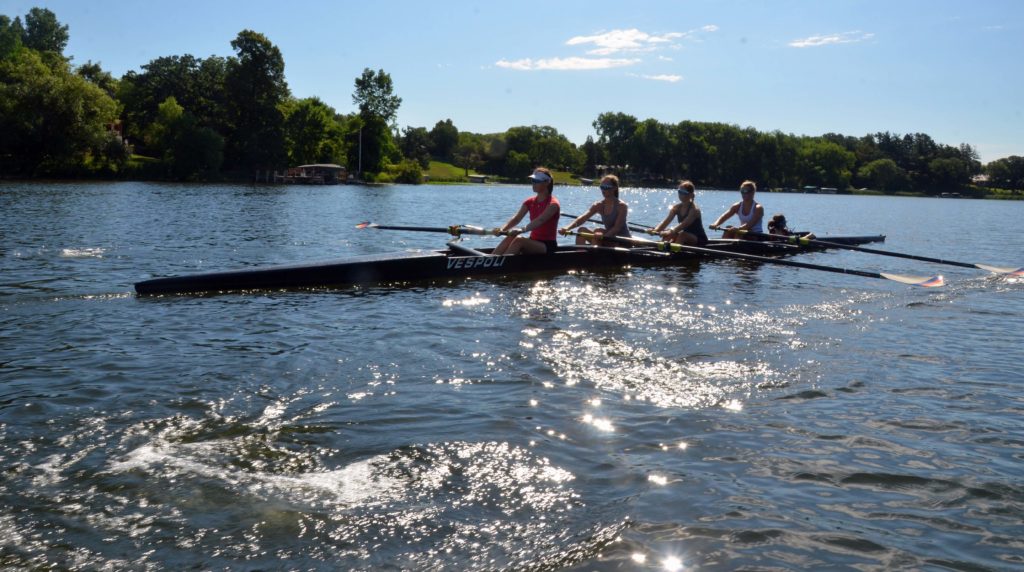 TCYRC girls varsity crew on Bryant Lake. 7-22-22