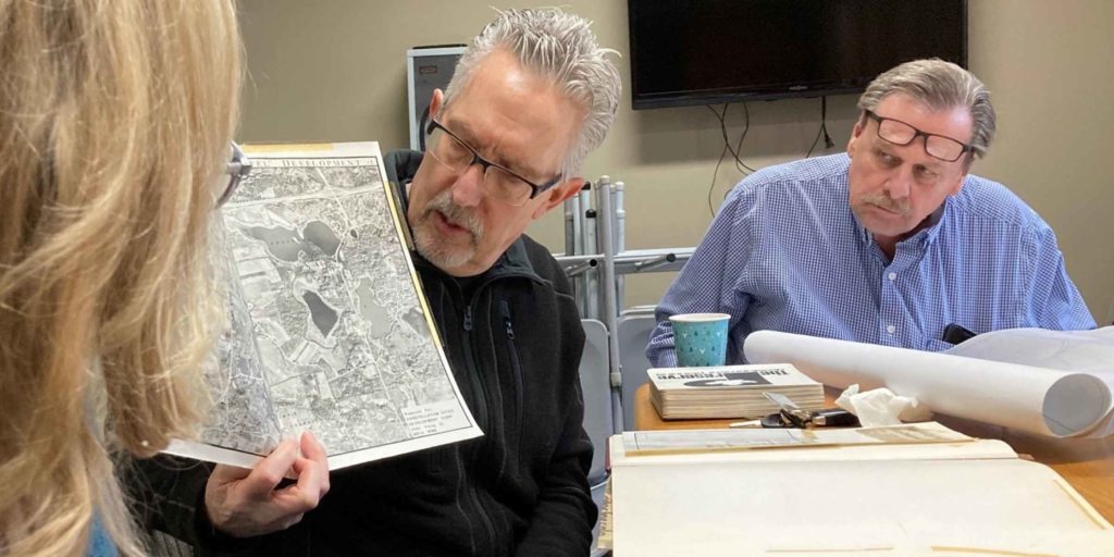 The Preserve has a long and rich history. Discussing that history recently were John Gertz (center), whose father was a co-developer of the area, as well as Kathie Case and Paul Thorp.