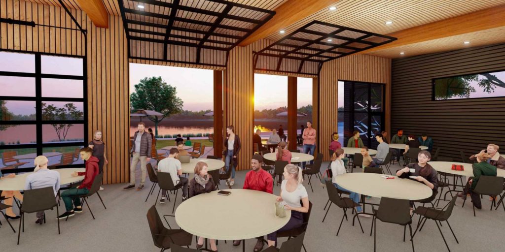 An early design of a replacement building at Round Lake Park has a community room that looks like this, captured from a city staff report. Design changes are still being made, including the addition of a fireplace on the far wall, and large windows instead of retractable doors.