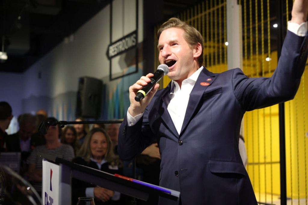 U.S. Rep. Dean Phillips speaks during election night party at Unmapped Brewery Co. in Minnetonka in November 2022. File photo by Gillian Holte