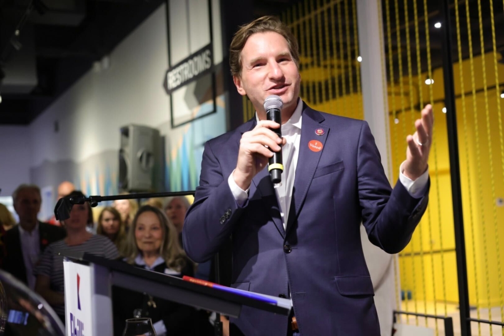 U.S. Rep. Dean Phillips speaks during his 2022 campaign party after defeating Republican Tom Weiller for his third term in office. File photo by Gillian Holte