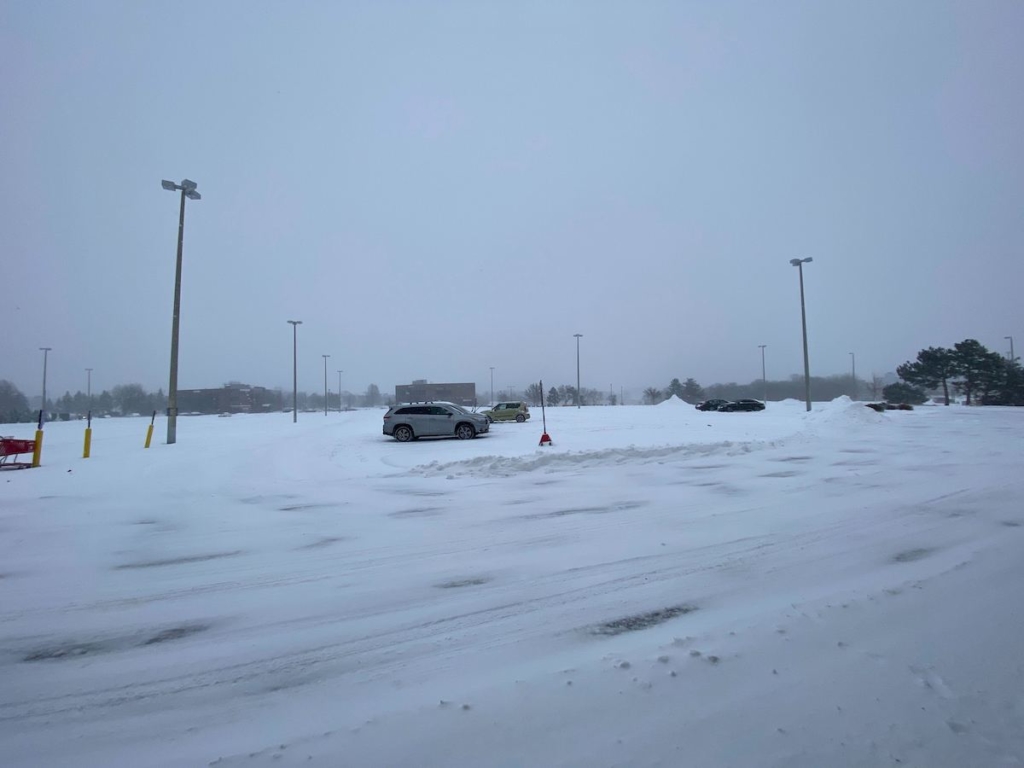 The parking lot at Eden Prairie Center mall was snowy and desolate on Tuesday. Photo by Juliana Allen