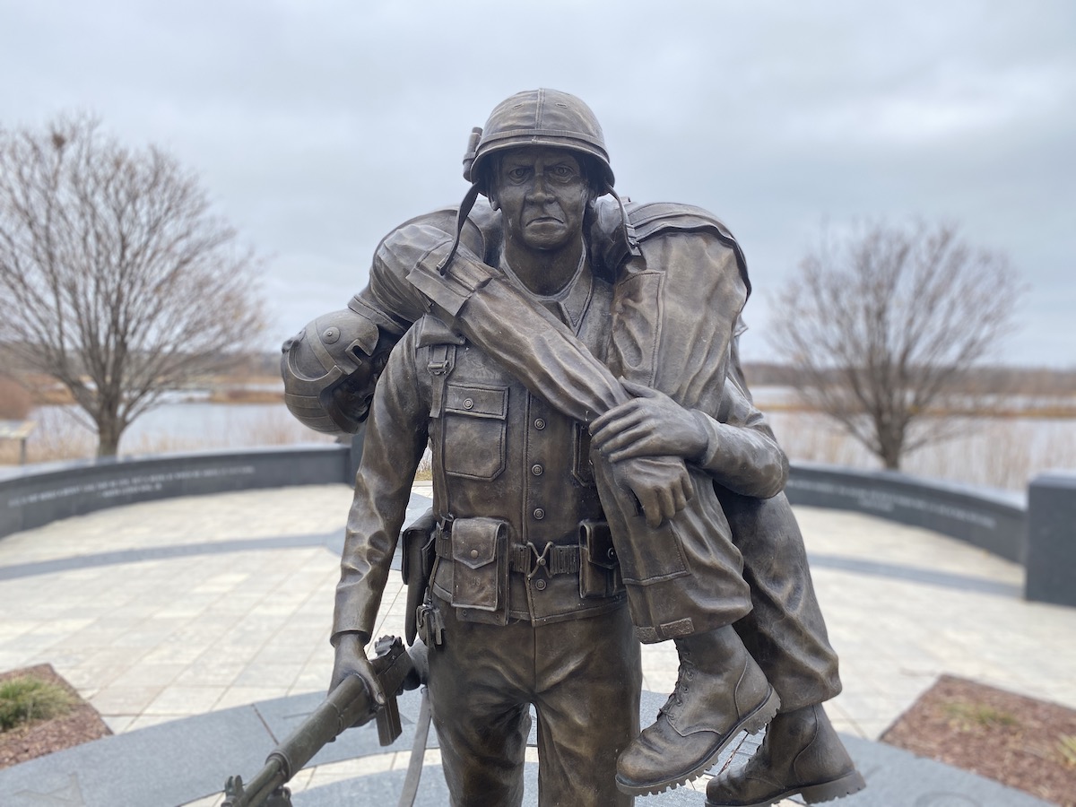 Sculptor Neil Brodin’s bronze feature Combat Rescue is part of the Eden Prairie Veterans Memorial. Photo by Stuart Sudak