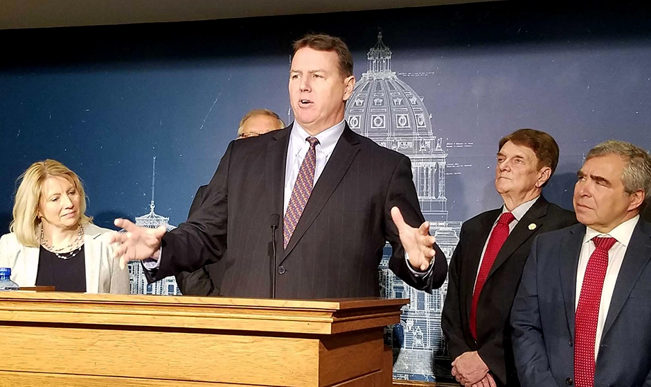 State Sen. Nick Frentz, center: “Because of the rising awareness of climate change I think there’s more momentum than ever. I think this year’s Minnesota Legislature is going to pass the most significant climate legislation in history.” MinnPost photo by Walker Orenstein