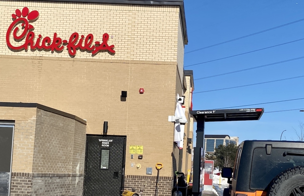 Customers wait in line for their Chick-fil-A orders at the new Eden Prairie location on Friday. Photo by Stuart Sudak