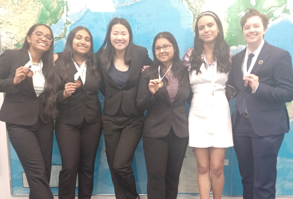 EPHS sections competitors in Lincoln-Douglas or Public Forum: (l-r) Lalitha Gunturi, Siona Kaura, Sophia Lin, Srijani Datta, Tavishi Chakraborty, and Frantz Frantz. Photo courtesy of EPHS Debate Team
