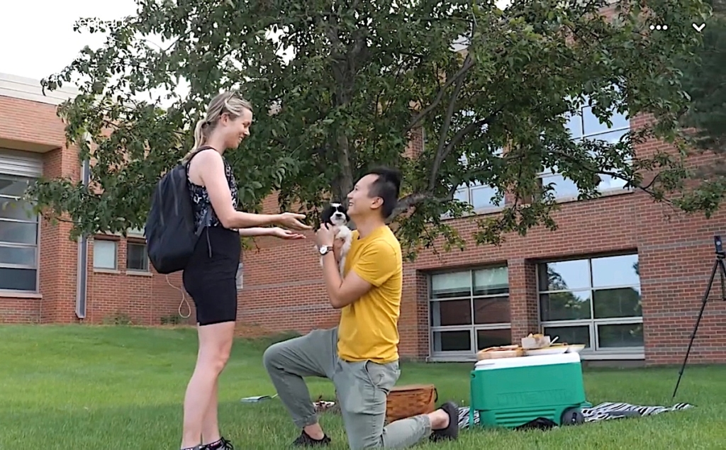 Giang Nguyen asked Elizabeth Leppert to marry him on the grounds of their old elementary school in Eden Prairie. Photo courtesy of Elizabeth Leppert and Giang Nguyen 