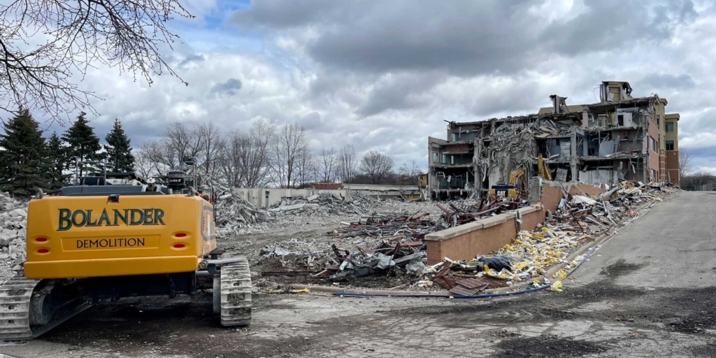 Demolition of a portion of the Shutterfly campus in Eden Prairie is underway, making room for additional green space. Photo by Ben Hymans