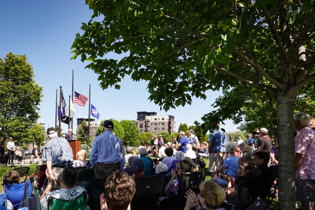 Veterans stand for recognition during last year's Eden Prairie Memorial Day ceremony. File photo by Gretchen Haynes