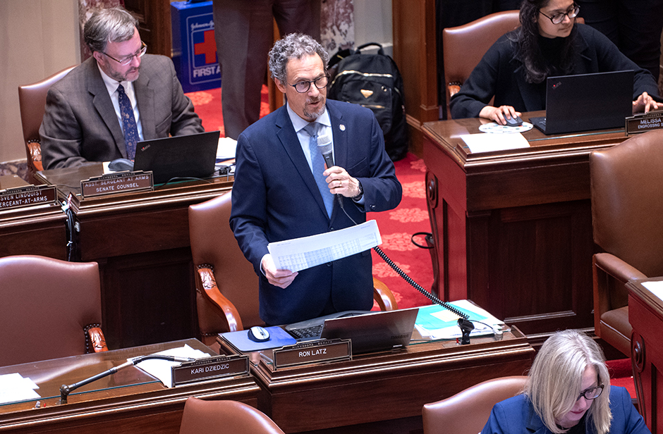 State Sen. Ron Latz answering a question about a Judiciary and Public Safety Conference Committee report on Friday. MinnPost photo by Tom Olmscheid