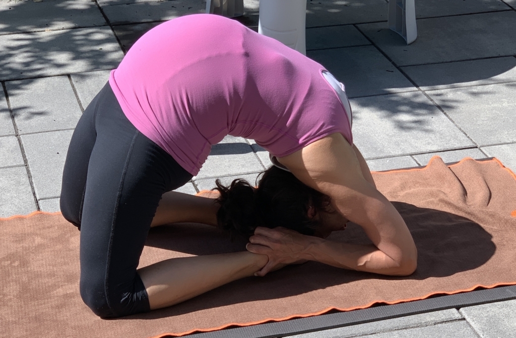 Nayha Dixit in a yoga pose on the day she delivered her daughter Ahaana in New Jersey.