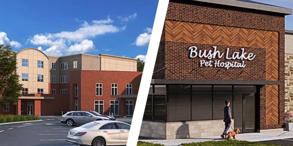 Scheduled for city council review Tuesday, June 13, are separate plans for an assisted-living facility and a pet hospital. These images are from the city staff reports on the projects.