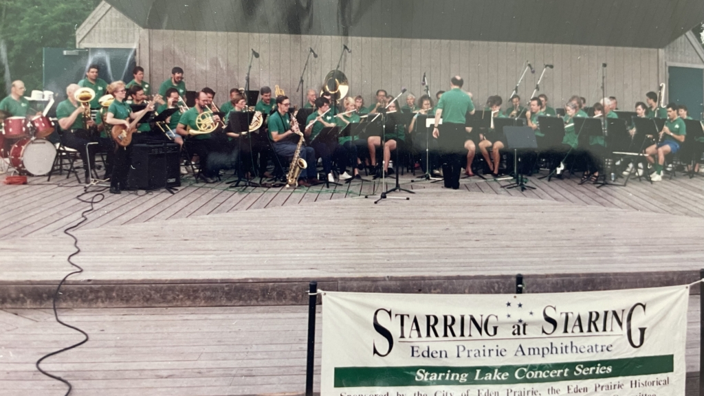 Em Stark conducts the Eden Prairie Community Band at Staring Lake Amphitheatre in the 1900s. Photo courtesy Eden Prairie Community Band.
