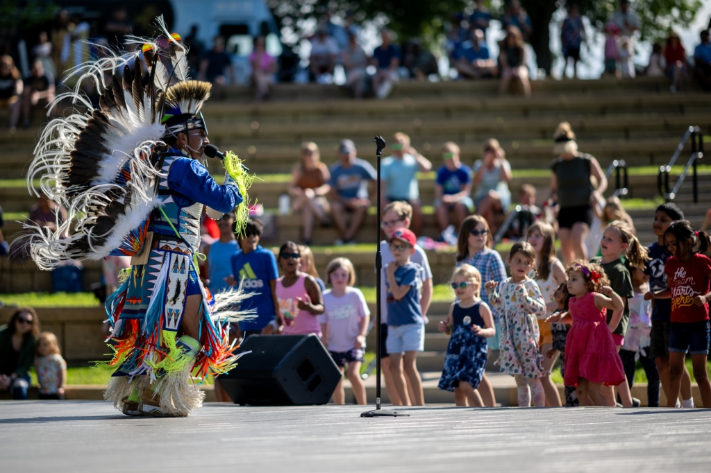 Larry Yazzie and Native Pride crowd participation at the 2023 Eden Prairie PeopleFest!