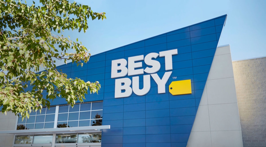 A Best Buy storefront. Four individuals from California have been charged in connection with thefts from three metro-area locations of the electronics retailer. Photo credit: Best Buy
