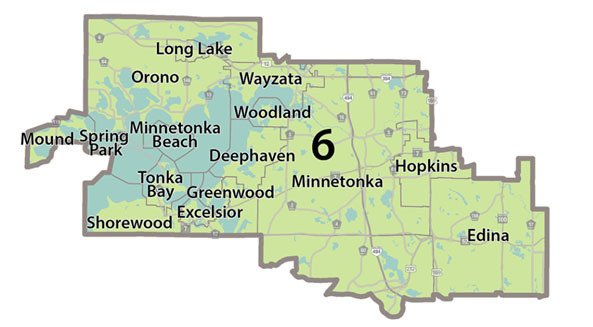 Commissioner District 6 covers 66 precincts, stretching from Mound in the west through Edina to the east; it’s worth noting that northern Eden Prairie is also within the district, even if not shown on this map. Photo credit: Hennepin County