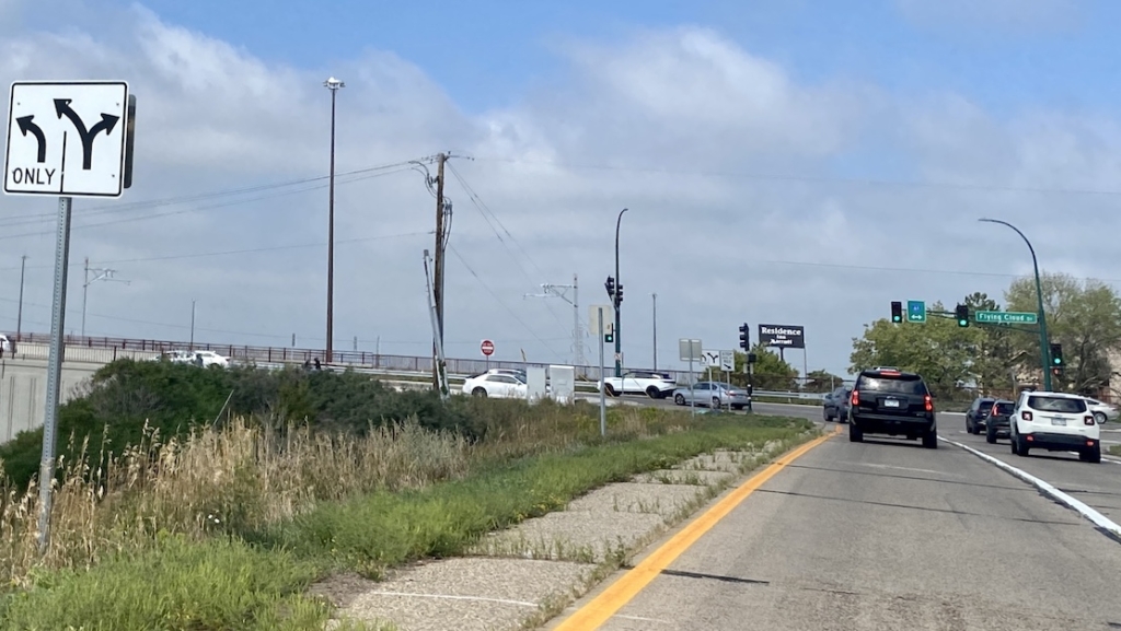 A car approaches the exit ramp from westbound Interstate 494 to Flying Cloud Drive, the site of a dog attack on Aug. 16. The photo, taken last week, was captured by a vehicle passenger. Photo by Matthew Sudak