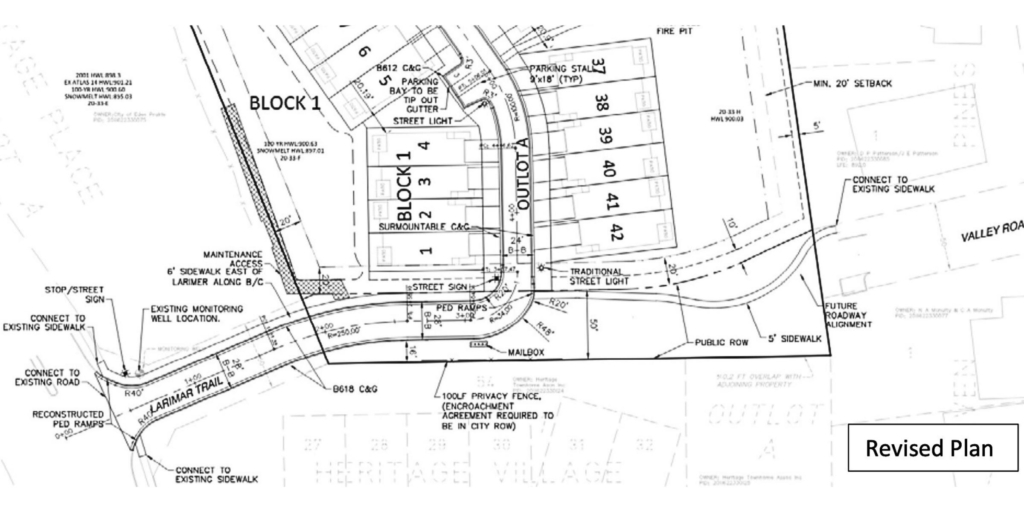 Pulte Homes won’t build a road to connect with existing Valley Road to the east, but instead will reserve right-of-way – as shown in plan changes provided Tuesday to the city council. Reserving road right-of-way would allow a future council to order the connection.