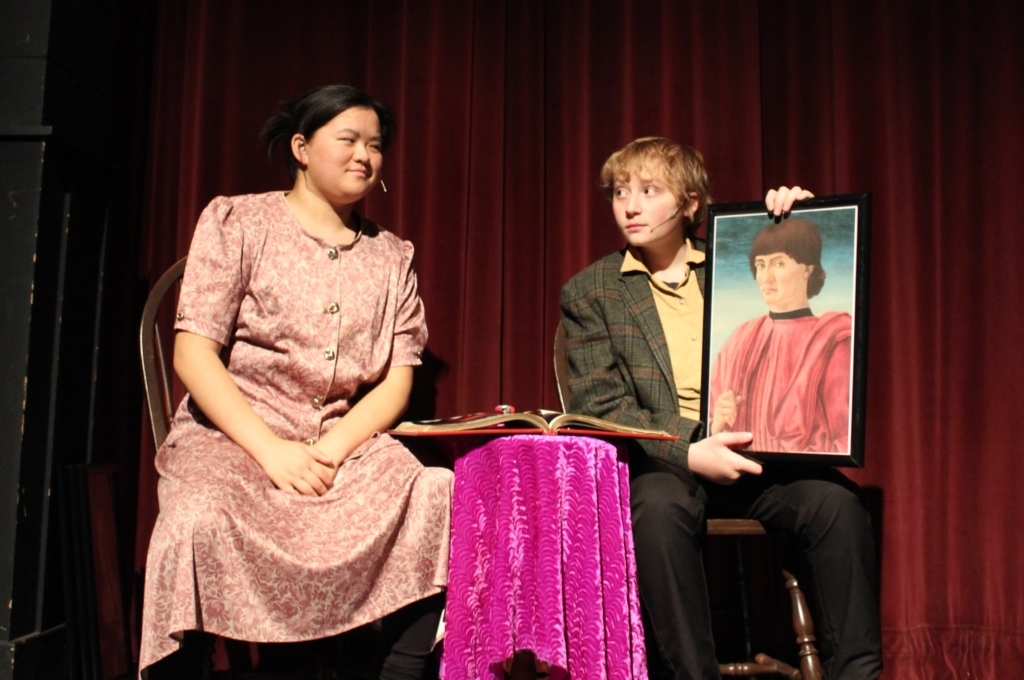 Ninth grader Emma Tan and eighth grader Cy Nahas are the comedy's narrators. Contributed photo