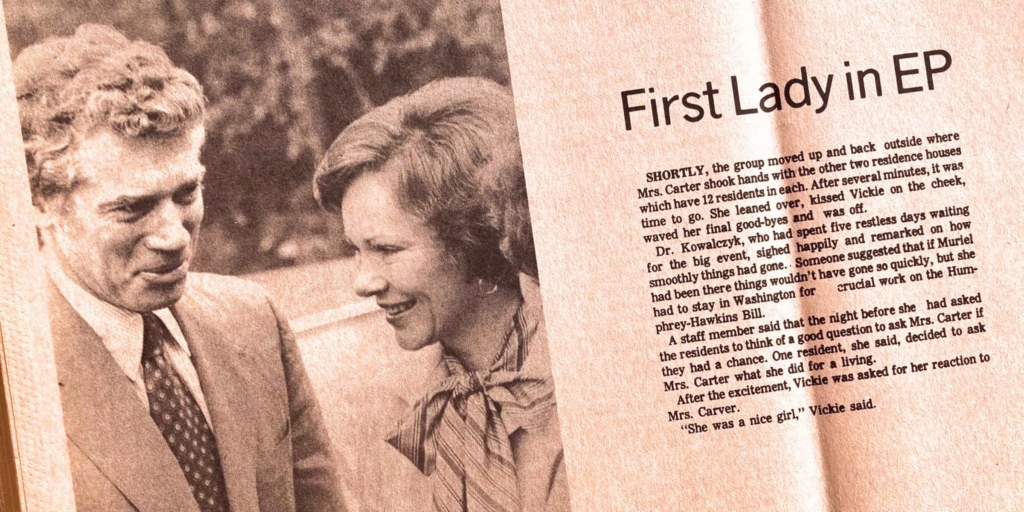 First Lady Rosalynn Carter’s visit to Eden Prairie on Oct. 7, 1978, was documented by the community newspaper of the time, the Eden Prairie News. This image, which also shows U.S. Sen. Wendell Anderson, is from its Oct. 12 print edition.