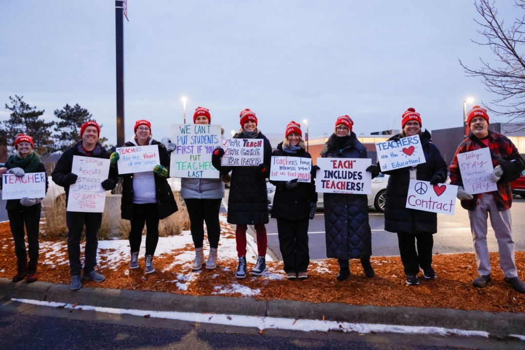 Eden Prairie school teachers at the school board meeting on Jan. 22. Photo by Gillian Holte