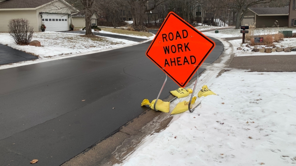 Road Work signs are an unusual sight in January. January 22, 2024 photo by Jeff Strate
