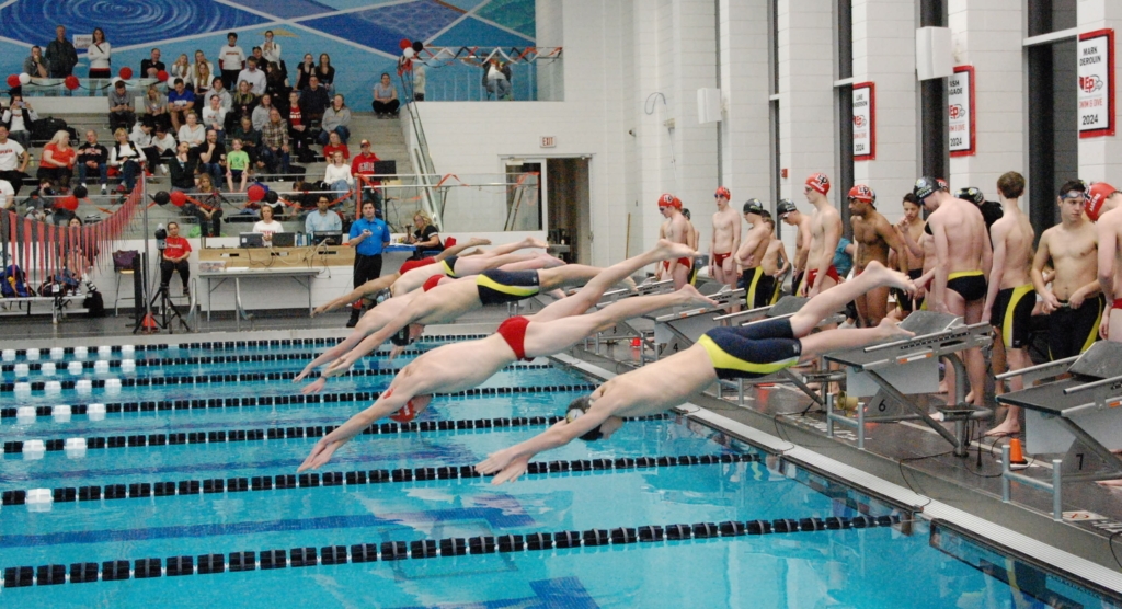 Eden Prairie High School boys swim and dive beat St Michael-Albertville in a home meet at EPCC on Feb. 9. Photo by Juliana Allen